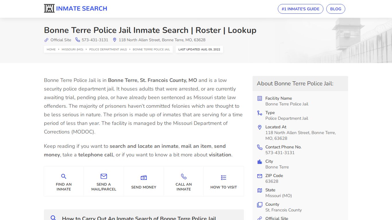 Bonne Terre Police Jail Inmate Search | Roster | Lookup