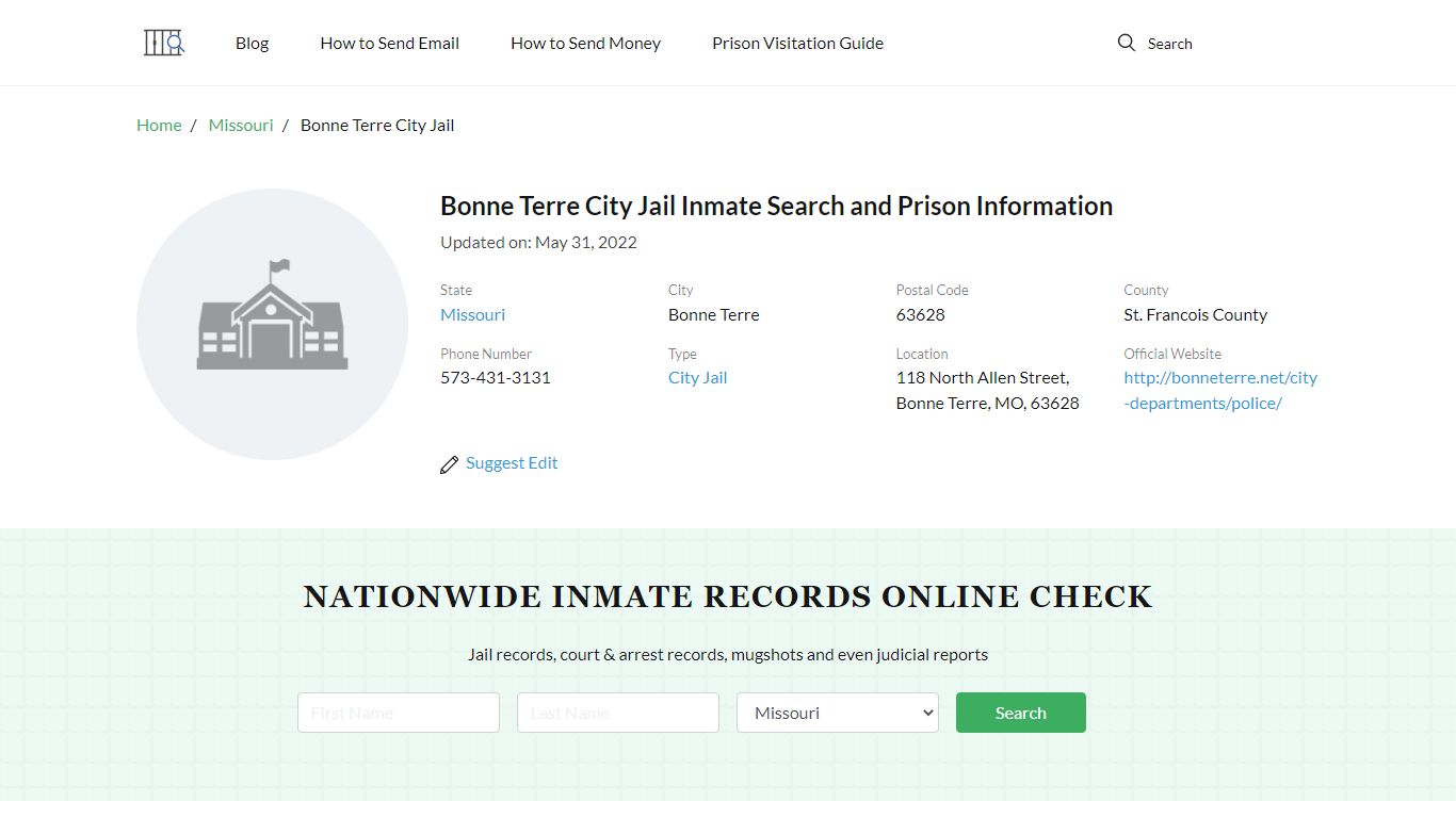 Bonne Terre City Jail Inmate Search, Visitation, Phone no ...