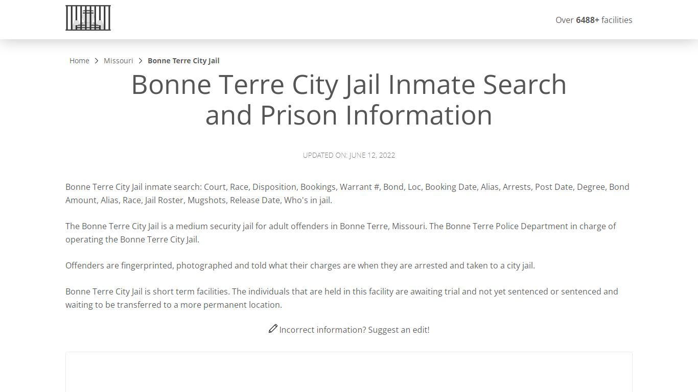 Bonne Terre City Jail Inmate Search, Visitation, Phone no ...